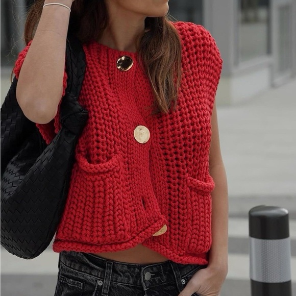 commense Crochet Button-Front Sweater Vest - Picture 8 of 9